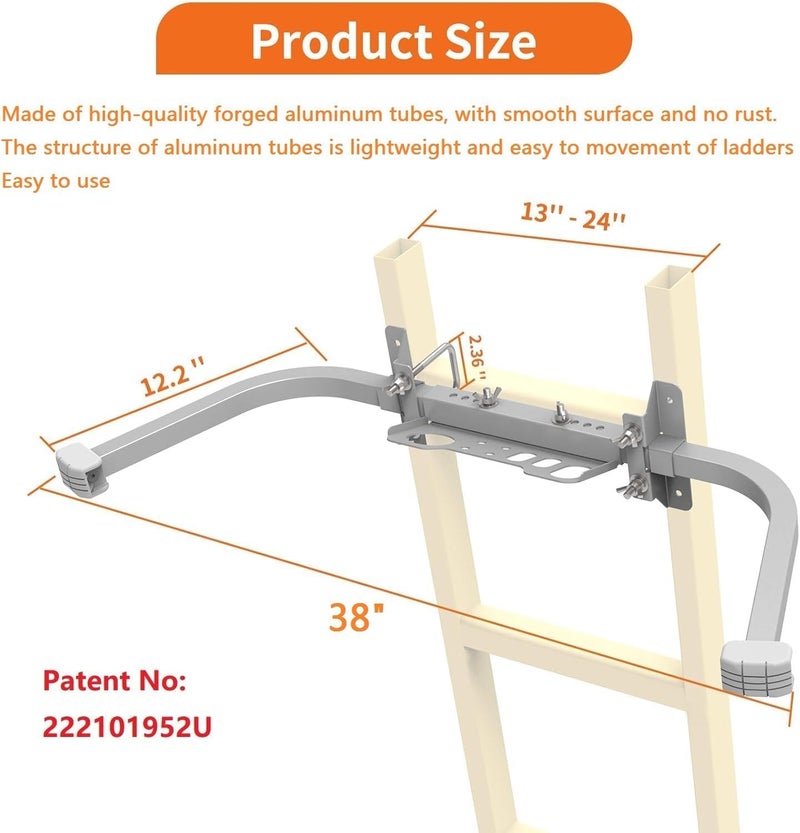 Foozet Aluminum Ladder Stabilizer, Heavy Duty Extended Ladder Accessories for Roof Gutter Guard Cleaning with Tool Tray, Ladder Stand-Off Wing Span with Non-Slip Rubber Bottom Pad - Image 2